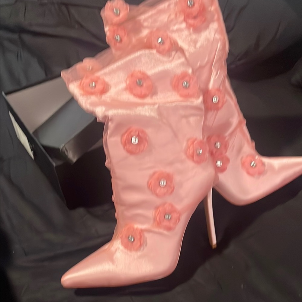 AKIRA Pink Floral Heeled Boots